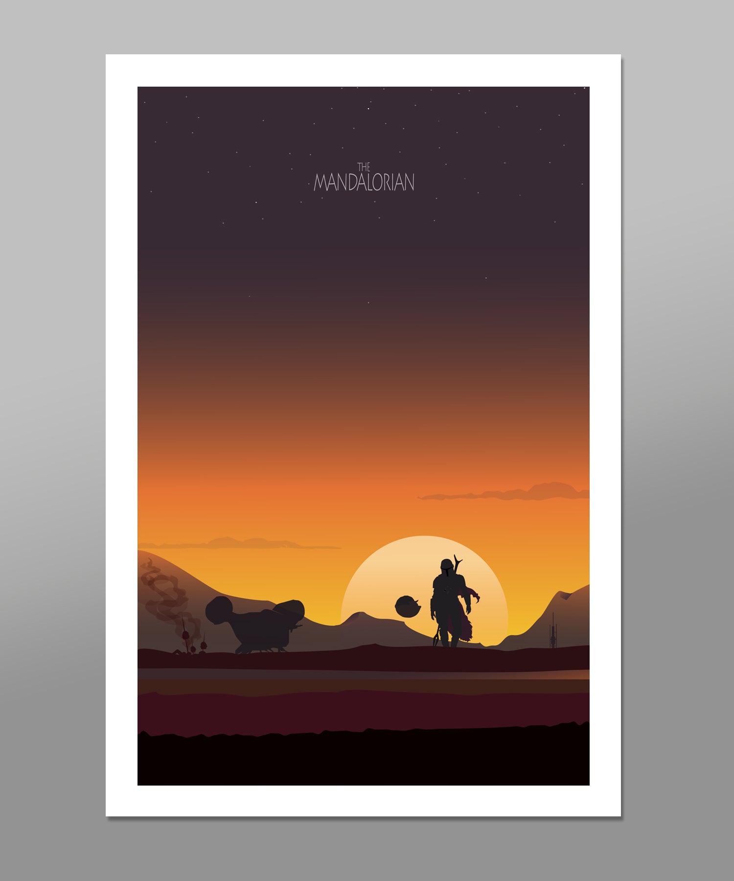 Mandalorian Tribute Sunset Art - 13x19 or 24x36 Inches - Print 529 - Home Decor