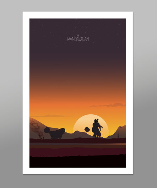 Mandalorian Tribute Sunset Art - 13x19 or 24x36 Inches - Print 529 - Home Decor