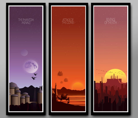 Force Inspired-Star Wars Inspirited-Minimalist Movie Poster Set 2 - Sunset Collection/Long Series - 12 x 36 Inches - Print 333 - Home Decor