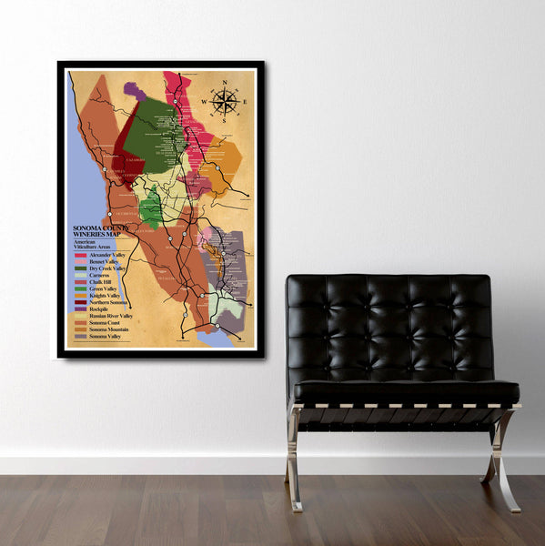 Sonoma Wine County Wineries Poster - 13x19 -or- 24x36 Inches - (Print 311) - Home Decor