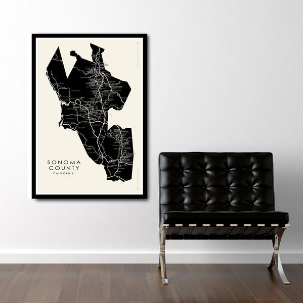 Sonoma County Minimalist Wine Map -  With Wineries Poster - Home Decor