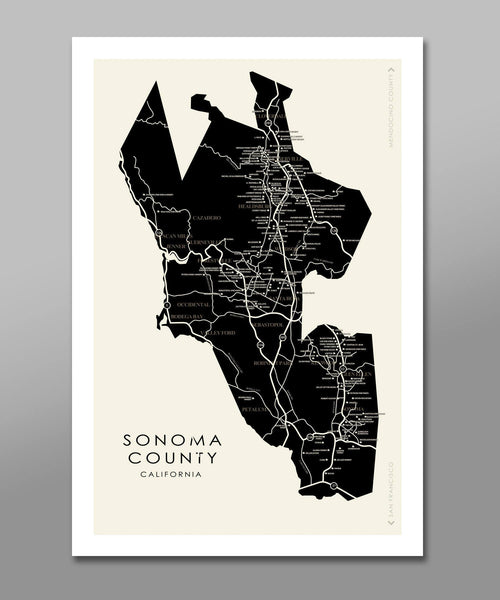 Sonoma County Minimalist Wine Map -  With Wineries Poster - Home Decor