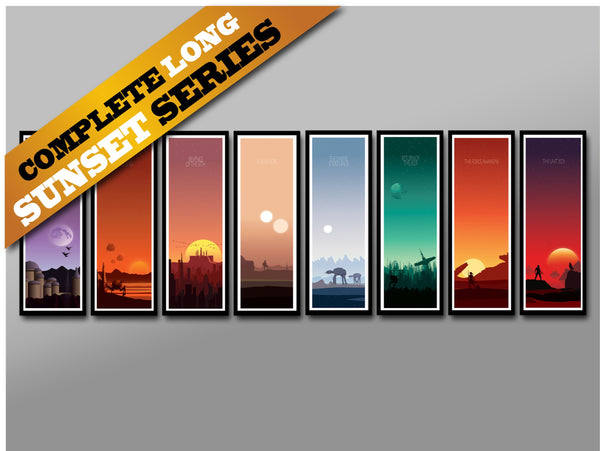 Star Wars Inspired -  Complete Sunset All 9 Movies - Long Collection - 12x36 Inches - Home Decor