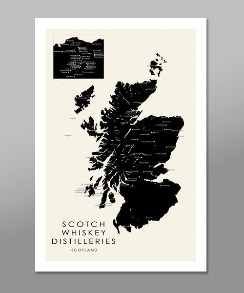 Scotland's Whiskey/Scotch Distilleries Minimalist Map - Home Decor