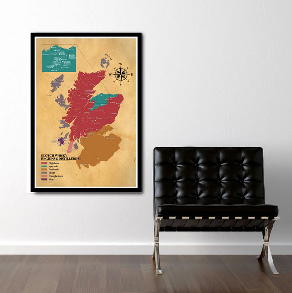 Classic Whiskey/Scotch Distilleries Map - Scotland Poster - Home Decor