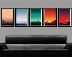 Force Inspired - Star Wars Inspirited Minimalist Poster Set - Episodes 4,5,6,7 & 8 - 5 Series Sunset Collection - Print 237 - Home Decor