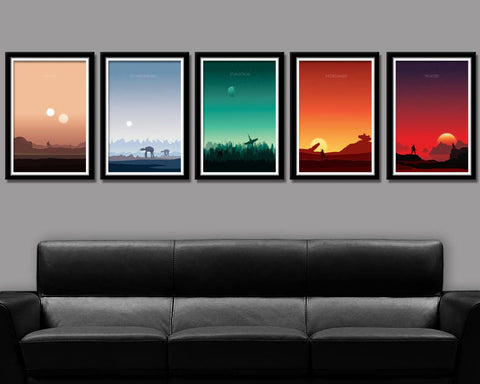 Force Inspired - Star Wars Inspirited Minimalist Poster Set - Episodes 4,5,6,7 & 8 - 5 Series Sunset Collection - Print 237 - Home Decor