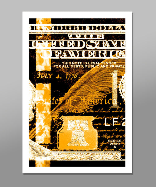 The Full Benjamin 100 Dollar Bill - Abstract Art - Gold Boss Version - Office Art // Home Decor