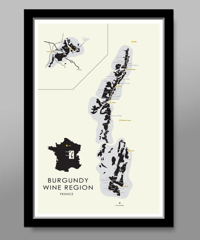 Burgundy Regions of France Minimalist Map - 13x19 16x24 or 24x36 Inches - Home Decor