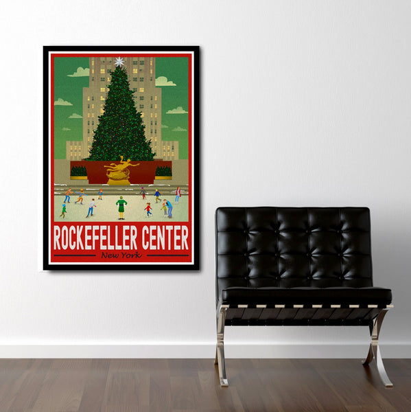 Christmas Elf in NY Inspired Rockefeller Center Poster - Home Decor