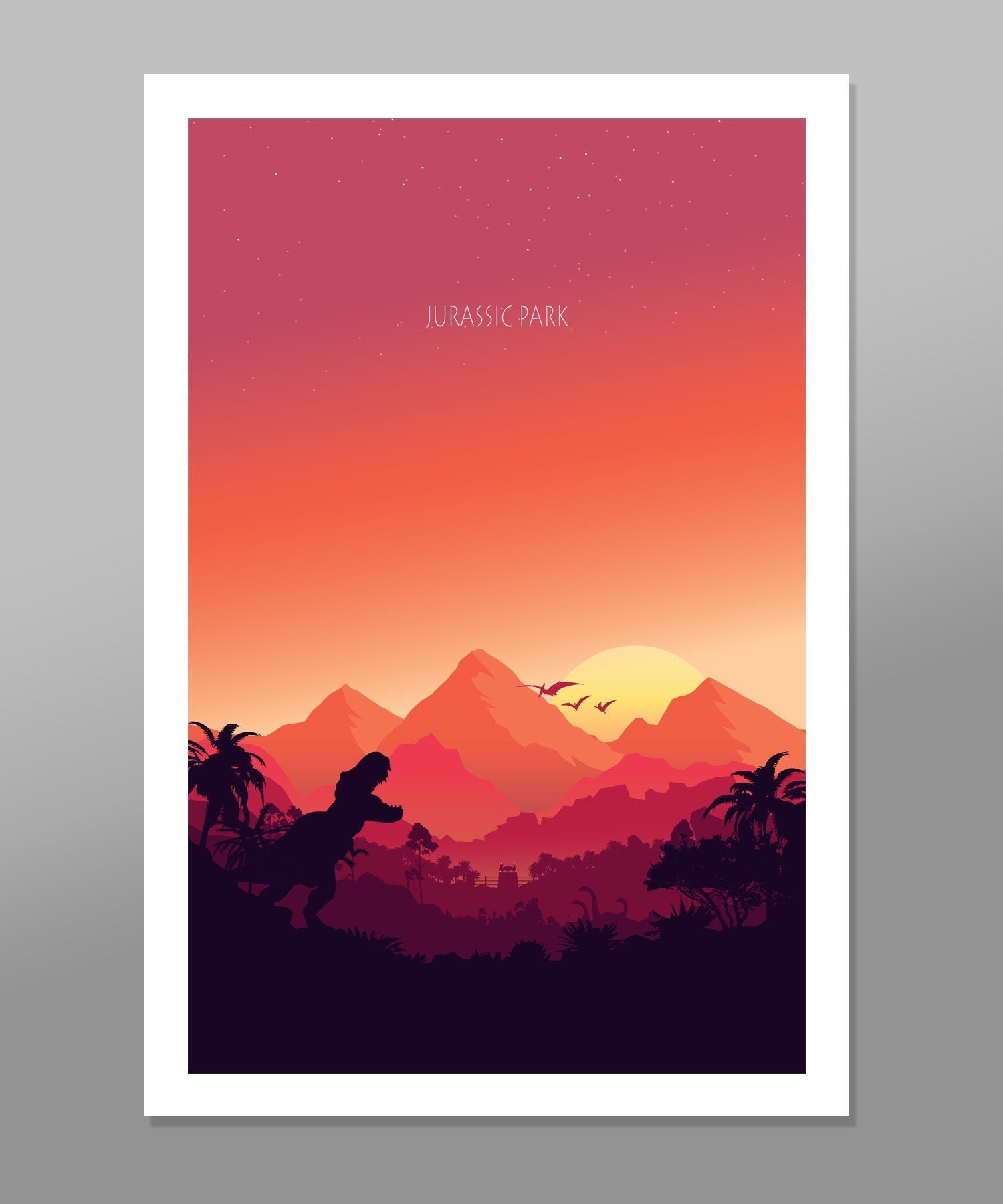 Jurassic Park Inspired - Sunset Movie Poster - 13x19 or 16x24 24x36 Inch Print 484 - Home Decor