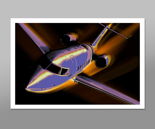 Private Jet Challenger 650 - VIBRANT COLLECTION - Pop Art - 13x19 OR 24x36 Inches - Home / Office Decor