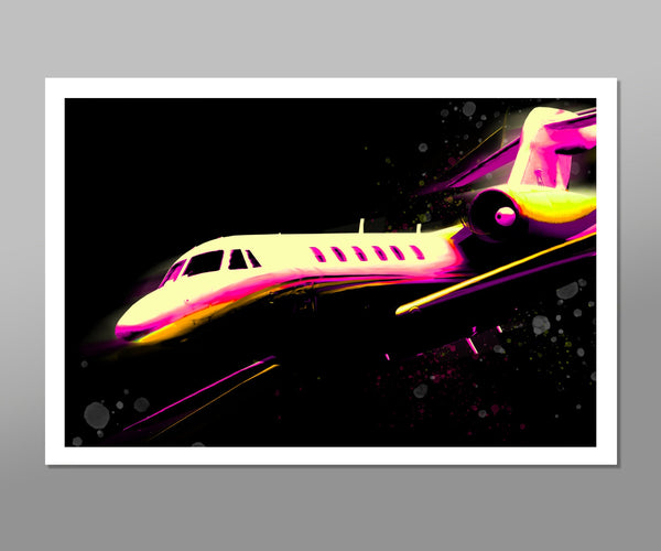 Private Jet Citation X - VIBRANT COLLECTION - Pop Art  - 13x19 OR 24x36 Inches - Home / Office Decor