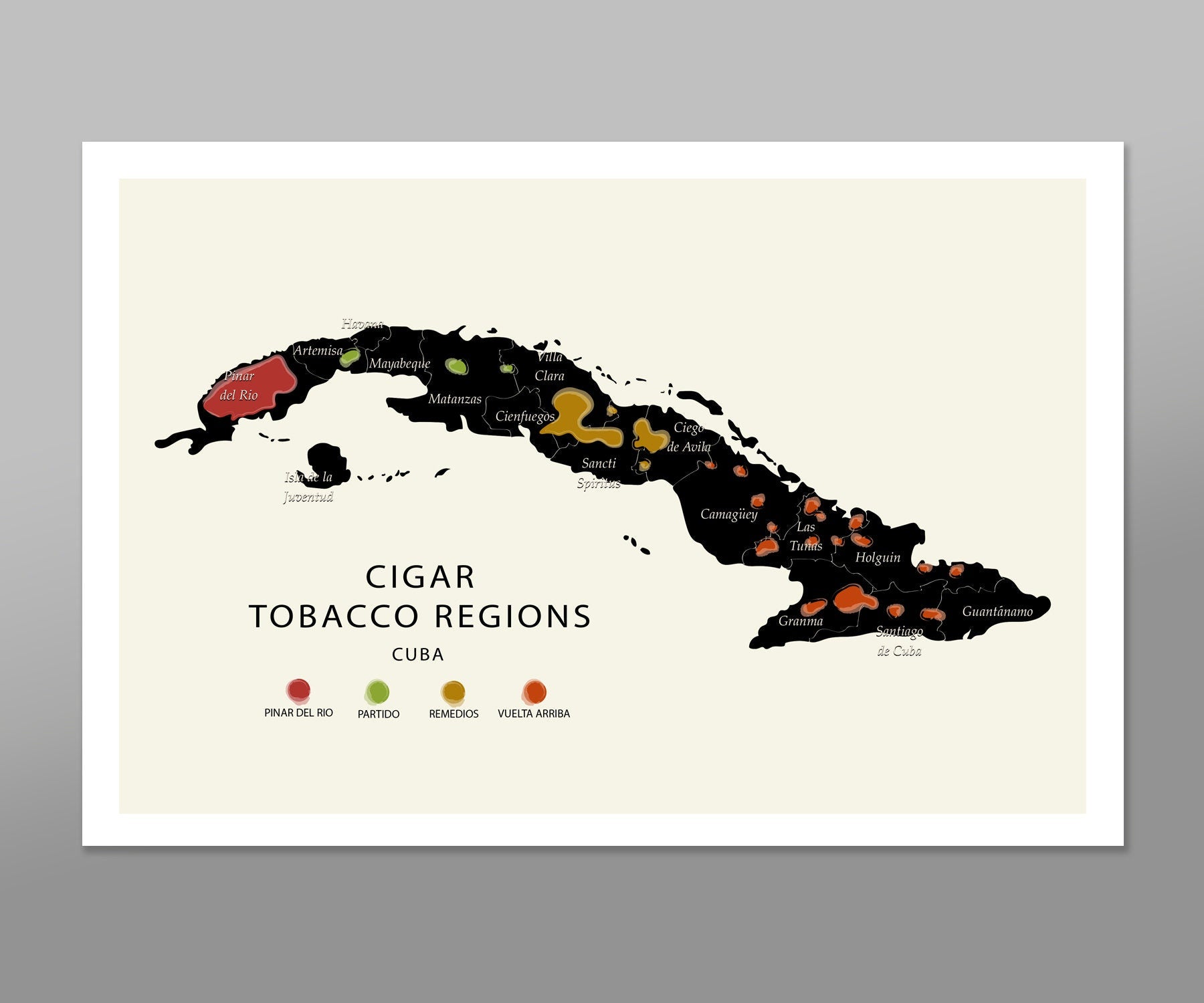 Cigar Regions of Cuba Minimalist Map - Cigar Poster - Home Decor