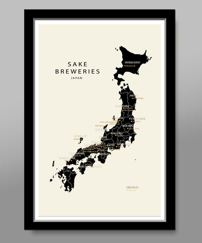 Sake Regions of Japan Minimalist Map - 13 x 19, 16 x 24 or 24 x 36 - Home Decor