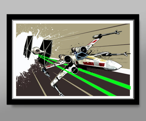 Pop Art Rebel Inspired Chase Tribute - Tie Fighter / X-Wing - 13x19 16x24 OR 24x36 Inches - Print 373 - Home / Office Decor