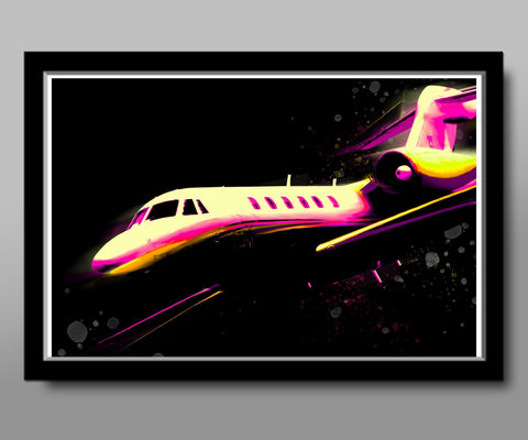 Private Jet Citation X - VIBRANT COLLECTION - Pop Art  - 13x19 OR 24x36 Inches - Home / Office Decor