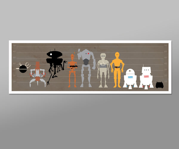 Force Inspired Minimalist Droid Line Up Poster - 12x36 Inches - Print 164 - Home Decor