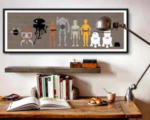 Force Inspired Minimalist Droid Line Up Poster - 12x36 Inches - Print 164 - Home Decor