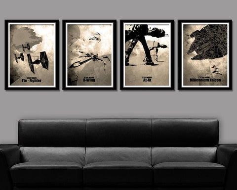 Force Inspired Minimalist Star Wars Movie Poster Set - Home Decor (Sepia)