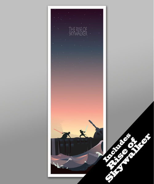 Star Wars Inspired -  Complete Sunset All 9 Movies - Long Collection - 12x36 Inches - Home Decor