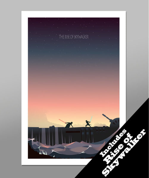 Star Wars Inspired - Minimalist Movie Poster Set - Complete Sunset Collection - Home Decor