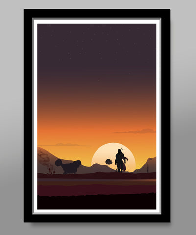 Mandalorian Tribute Sunset Art - 13x19 or 24x36 Inches - Print 529 - Home Decor