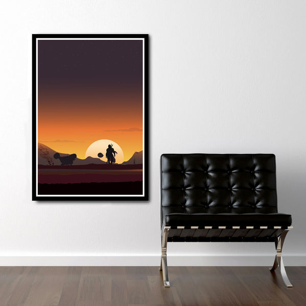 Mandalorian Tribute Sunset Art - 13x19 or 24x36 Inches - Print 529 - Home Decor