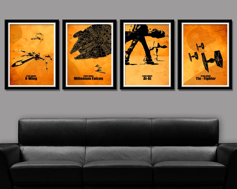 Force Inspired Minimalist Star Wars Movie Poster Set - Home Decor (warm yellow)