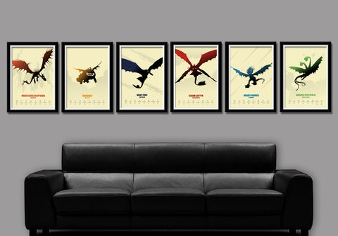 How To Train Your Dragon Minimalist Movie Poster Set - Delux Version - 6 Prints - Home Decor