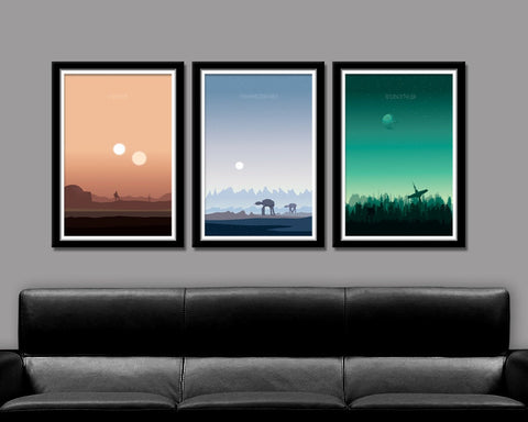 Force Inspired - Star Wars Sunset Minimalist Poster Set - Episodes 4,5, & 6 Sunset Collection - Print 237 - Home Decor