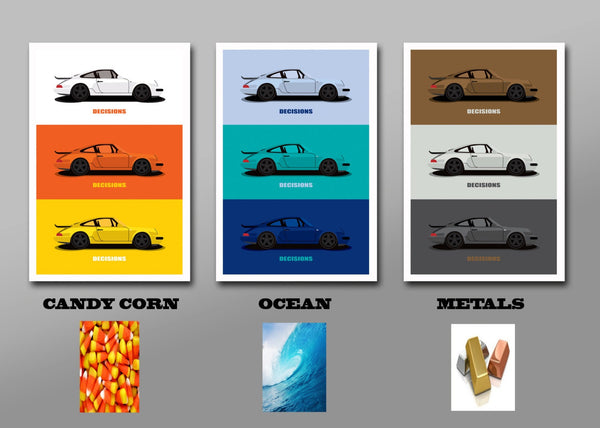 Air Cooled Inspired Porsche 911 Decisions Decisions Decisions - Colors Tribute - Poster 334 - Home Decor