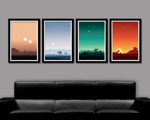 Force Inspired - Star Wars Inspirited Minimalist Poster Set - Episodes 4,5,6, & 7 - 4 Series Sunset Collection - Print 237 - Home Decor