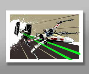 Pop Art Rebel Inspired Chase Tribute - Tie Fighter / X-Wing - 13x19 16x24 OR 24x36 Inches - Print 373 - Home / Office Decor