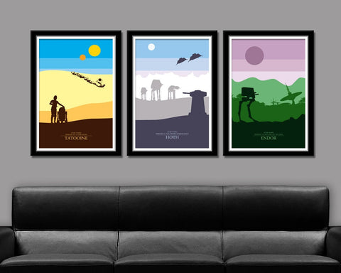 Force Inspired - Skyline Series 1 - Star Wars Minimalist Movie Poster Set Edition IV, V & VI of VII - Home Decor